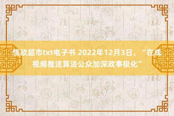 情欲超市txt电子书 2022年12月3日，“在线视频推送算法公众加深政事极化”